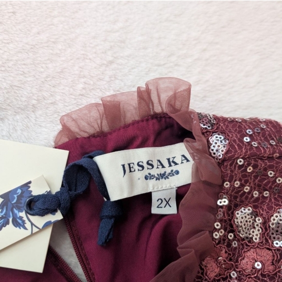 JessaKae Memory Lane Burgundy Sequin Tulle Dress - New With Tag - Size 2X - Picture 4 of 12